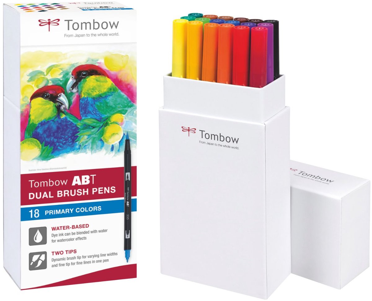 Tombow • stylo pinceau autour d'un stylo pinceau double 18x couleurs primaires