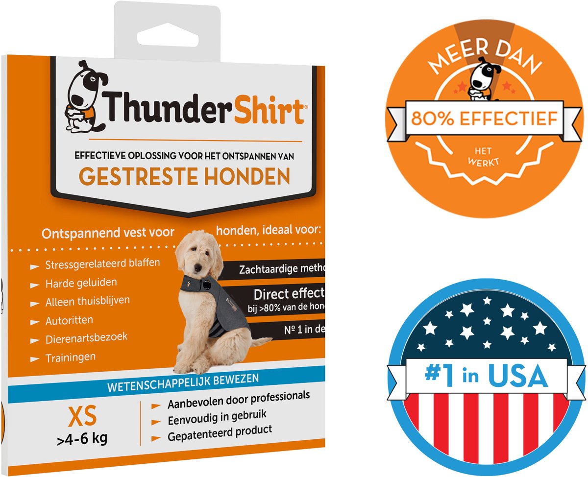 Thundershirt xs - gilet relaxant nº1 pour chiens stressés - apaisant immédiatement - facile à utiliser - méthode douce