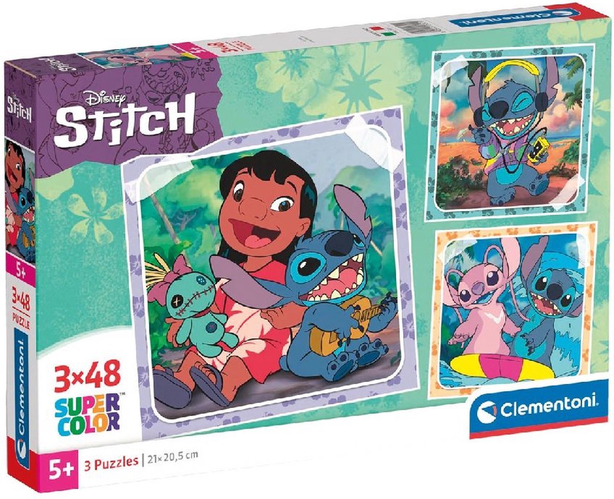 Clementoni Jigsaw Puzzle Super Color Square Disney Stitch, 3x48st.