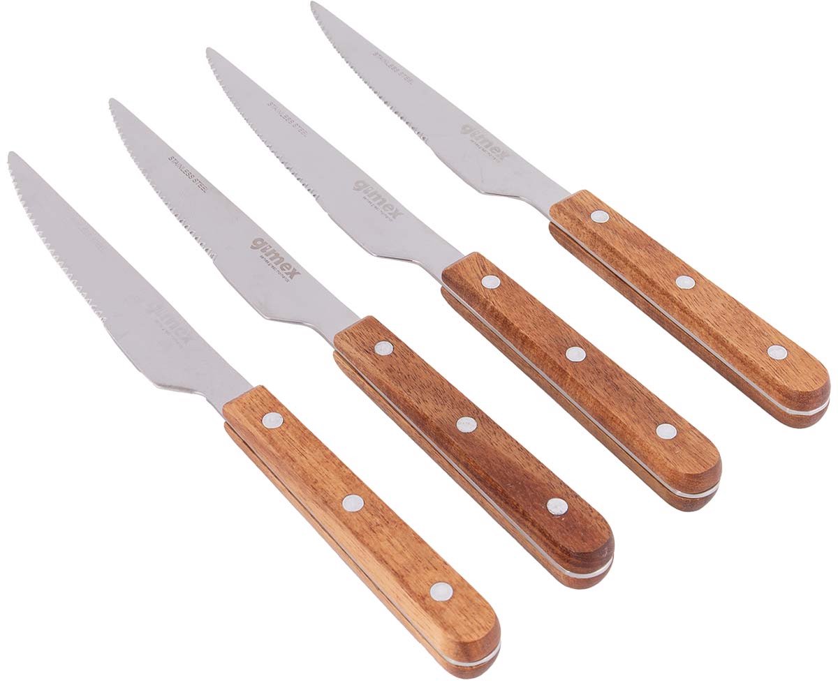 Gimex - ligne nature - set de couteaux - bois - acier inoxydable - 4 pièces