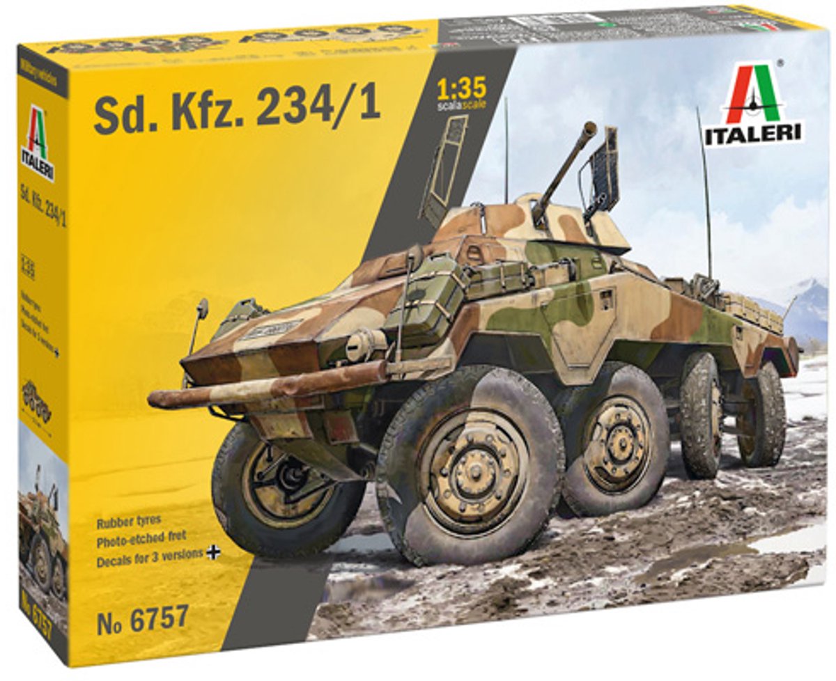 Maquette Italeri véhicules militaires - 6757 sd. kfz. 234 1 - Voiture blindée allemande - Véhicule de reconnaissance Seconde Guerre mondiale - Véhicule militaire en plastique - 1:35 - modélisme