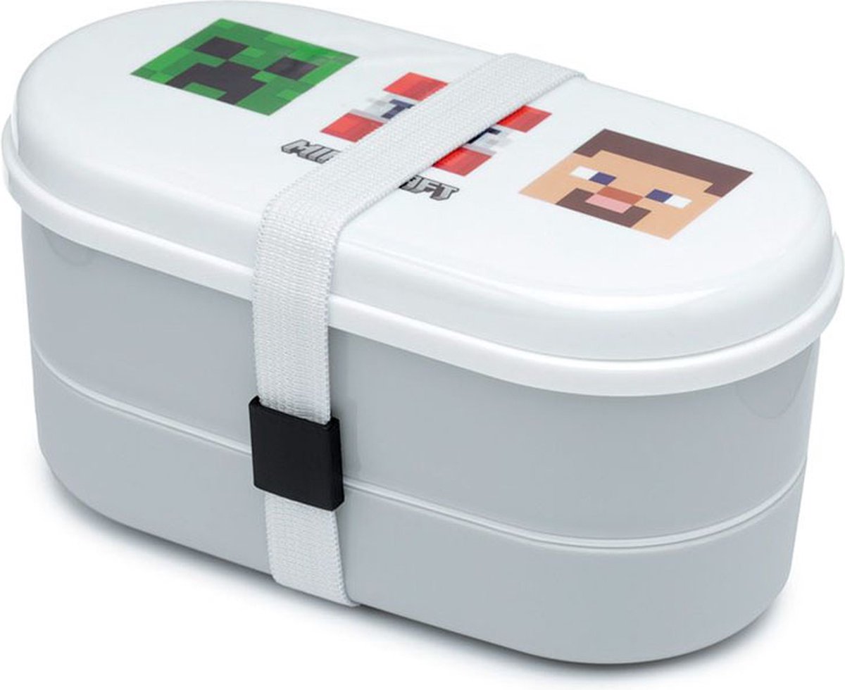 Boîte à bento Puckator boîte à pain minecraft avec fourchette + cuillère - blanc