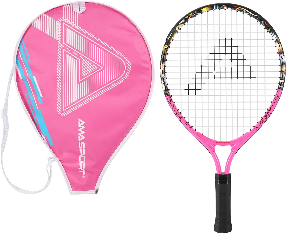Ama sport raquette de tennis enfant graffiti rose 21 pouces - raquette junior légère avec sac - idéale pour les débutants -