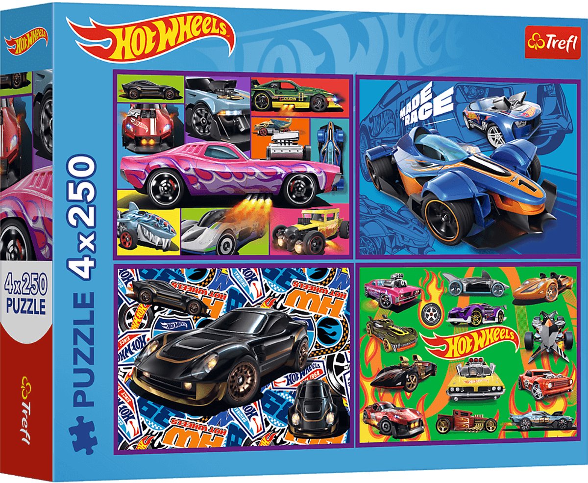 Trefl hot wheel - jeu de puzzle 4 en 1 - 250 pièces - 33x23 cm - papier calandré ; respectueux de l'environnement