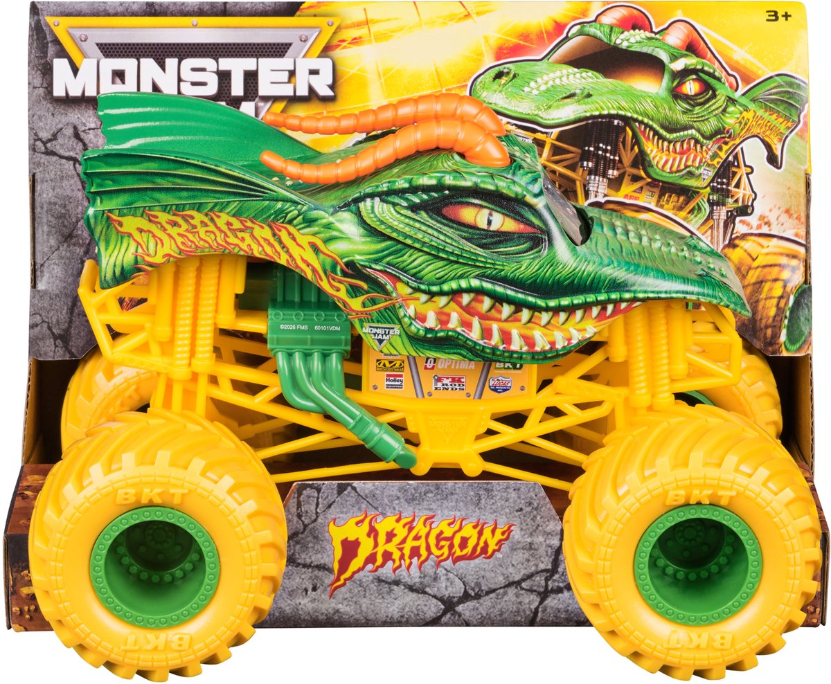 Spin master monster jam - officiële dragon-monstertruck metalen voertuig voor verzamelaars schaal 1:24