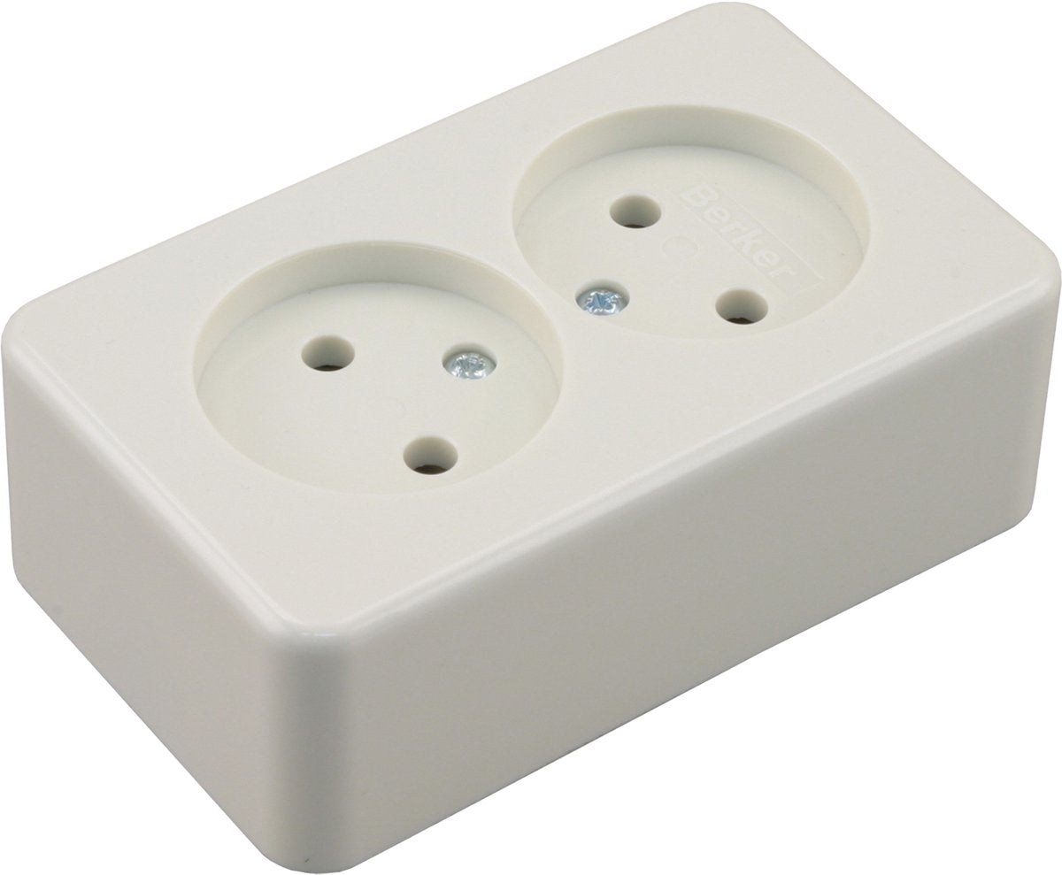 Prise murale en saillie Berker (toilette) 2 voies blanc polaire
