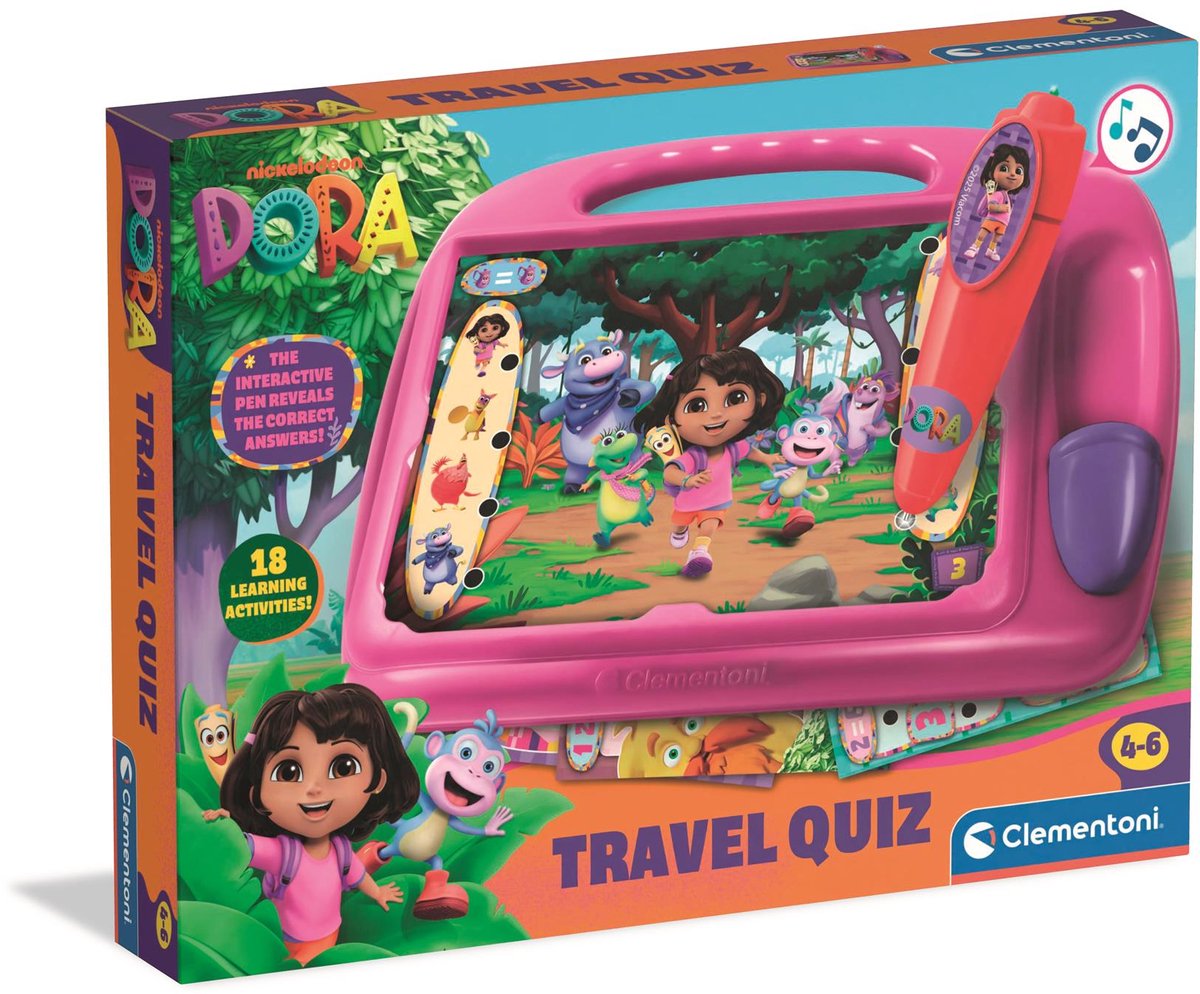 Clementoni - dora l'exploratrice - jeu de voyage - quiz de voyage - à partir de 4 ans