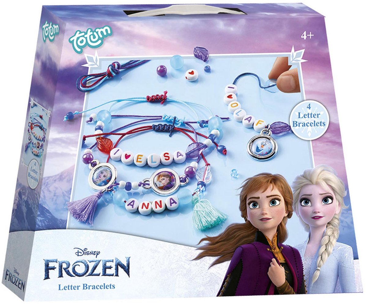 Totum Disney La Reine des Neiges 4 bracelets à lettres pour la fabrication de bijoux artisanaux, ensemble de bracelets d'amitié, jouets pour filles avec Anna et Elsa, conseils cadeaux pour l'artisanat