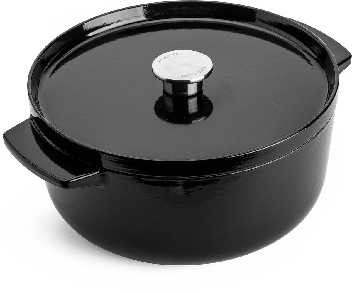 Poêle Kitchenaid 26cm - fonte émaillée - noir onyx - ronde