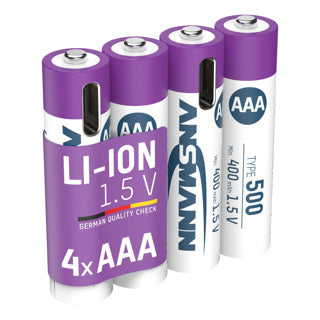 Piles AAA rechargeables Ansmann - Li-Ion - incl. Câble de chargement USB-C - 4 pièces