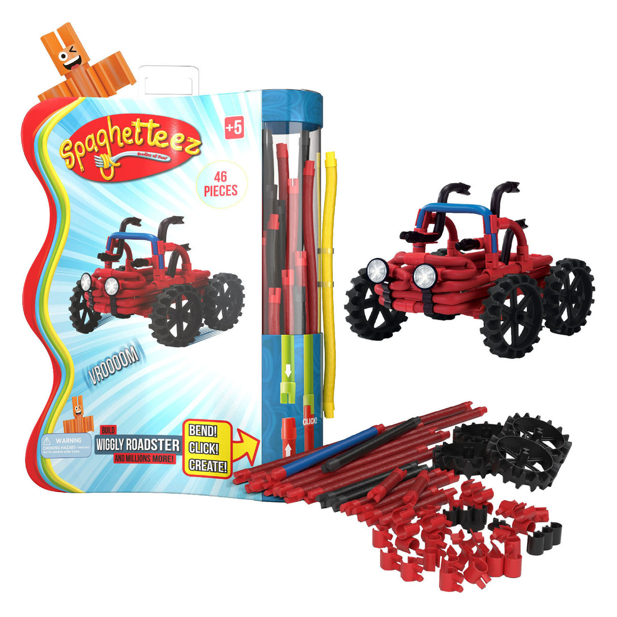 Tiges de construction flexibles Clics Spaghettiez Wiggly Roadsters, 46 pcs.