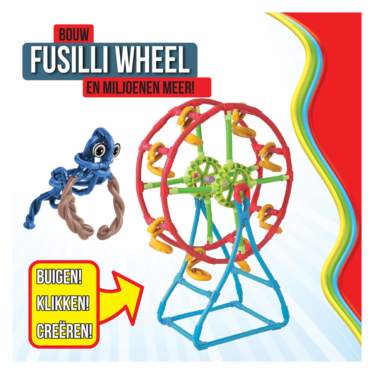 Tiges de construction flexibles grande roue Clics spaghettiez fusilli, 46 pcs.