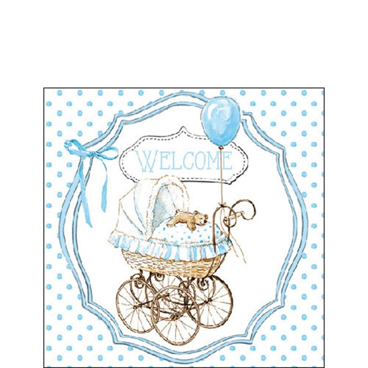 Serviette Ambiente 25cm bienvenue bébé bleu