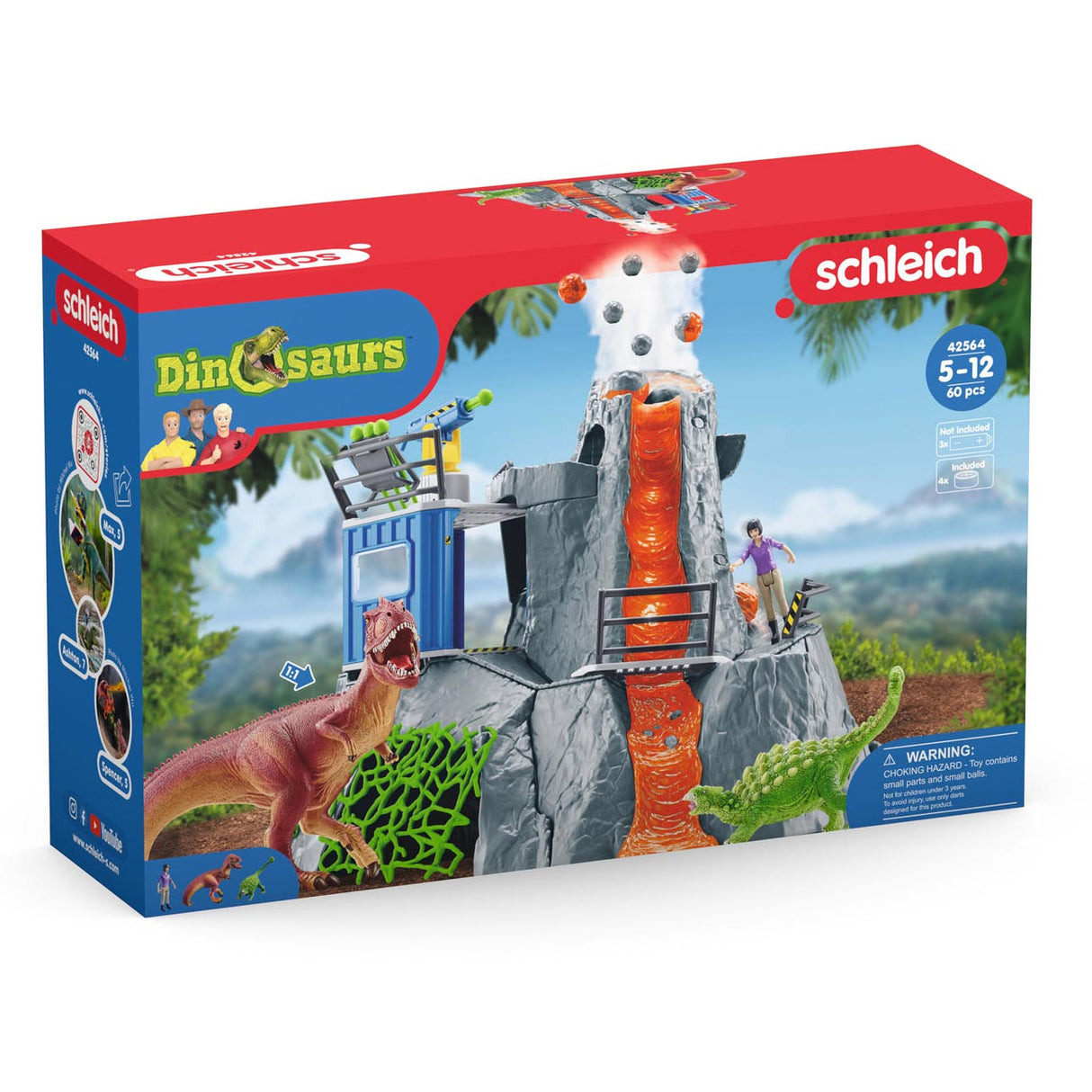 Dinosaure Schleich - la grande expédition volcanique - jouets dinosaures - jouets pour enfants - jouets dinosaures - t-rex, ankylosaure et volcan en éruption - 36 pièces