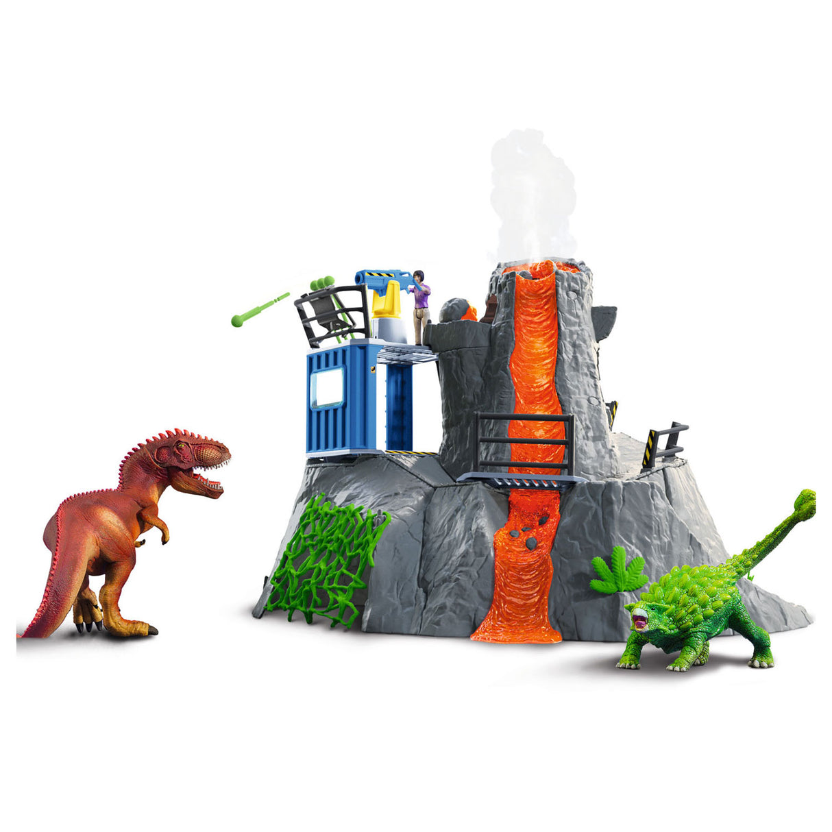 Dinosaure Schleich - la grande expédition volcanique - jouets dinosaures - jouets pour enfants - jouets dinosaures - t-rex, ankylosaure et volcan en éruption - 36 pièces