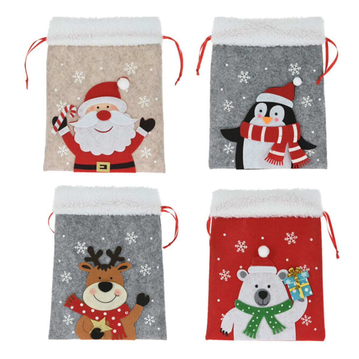 Koopman sac en feutre figurine de Noël sac cadeau Noël multi couleurs 26x21 cm.