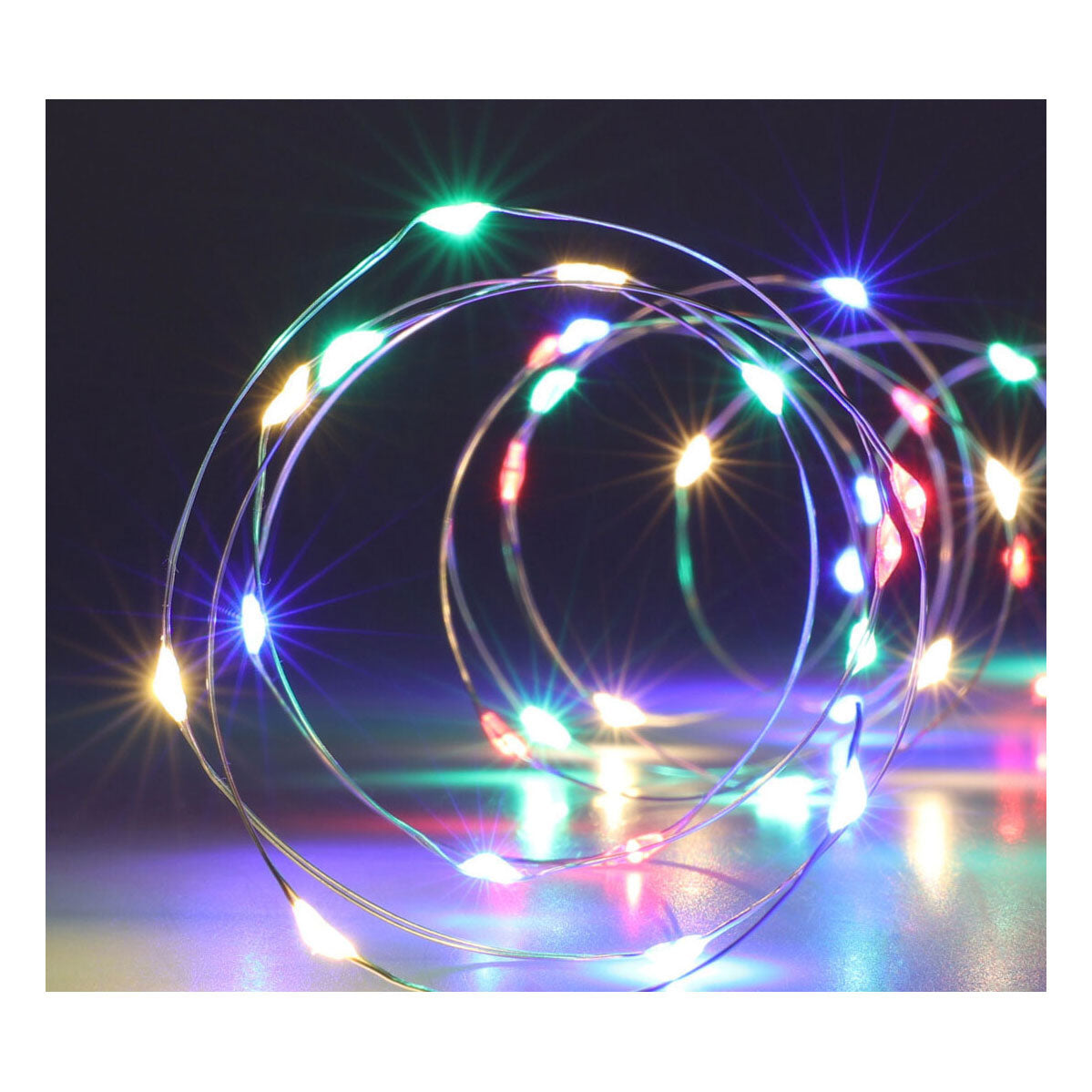 Chaîne lumineuse LED fil argenté, 195cm - colorée