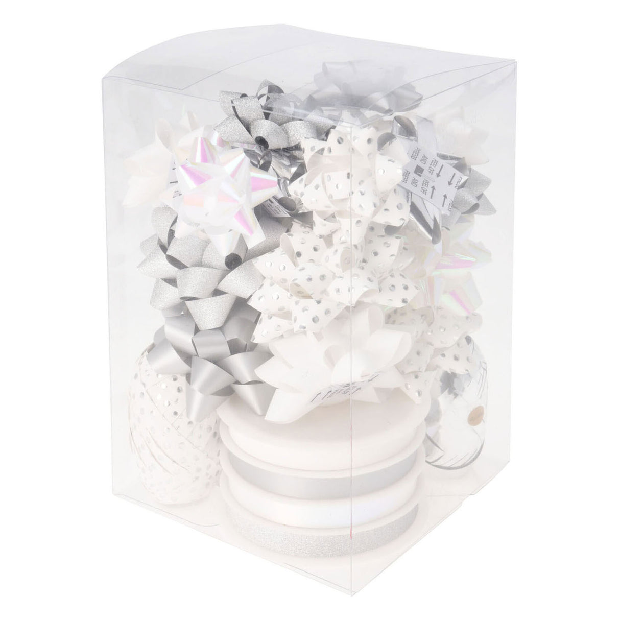 décoration emballage noeud et ruban blanc argent, lot de 30