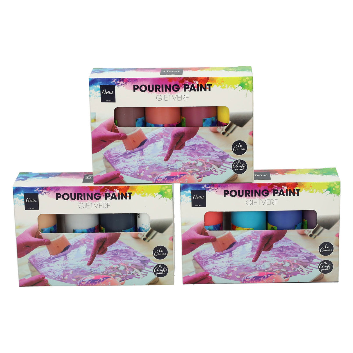 Peinture acrylique coulée, 4 couleurs