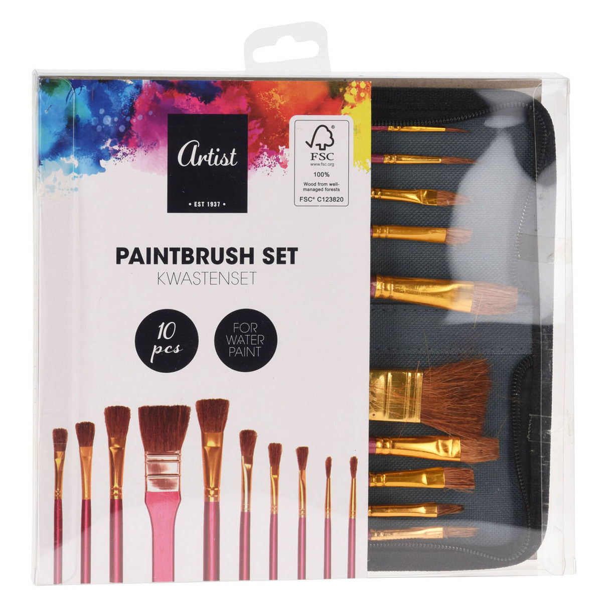 Ensemble de pinceaux aquarelle dans un sac de rangement, 10 pcs.