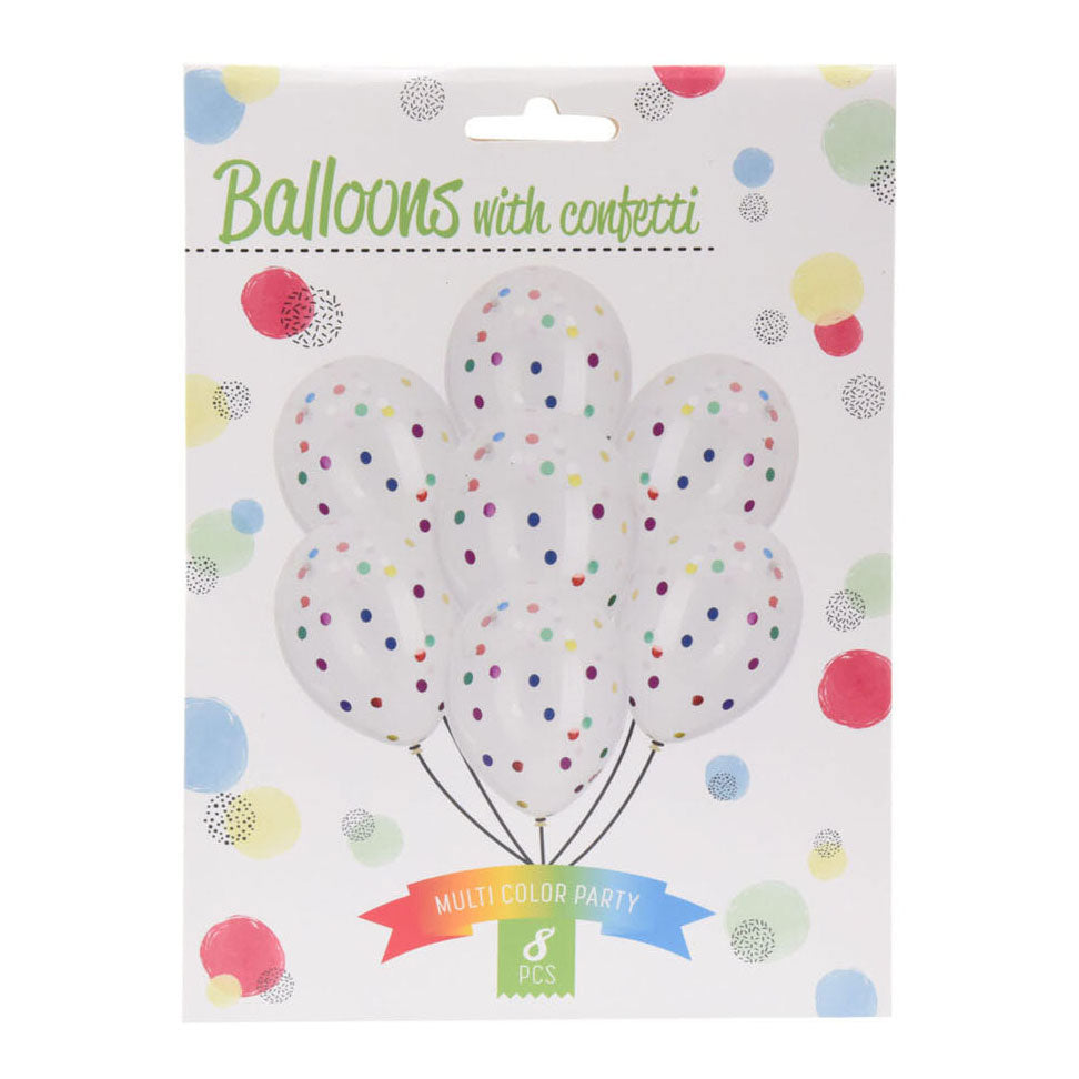 Ballons avec confettis multicolores, 8 pcs.