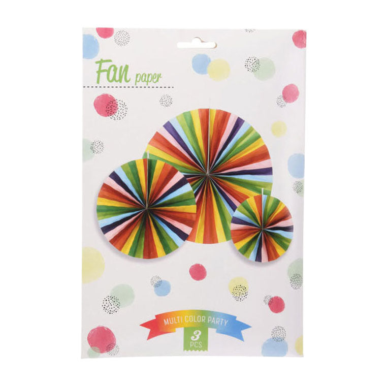 Papier éventail multi couleurs, lot de 3