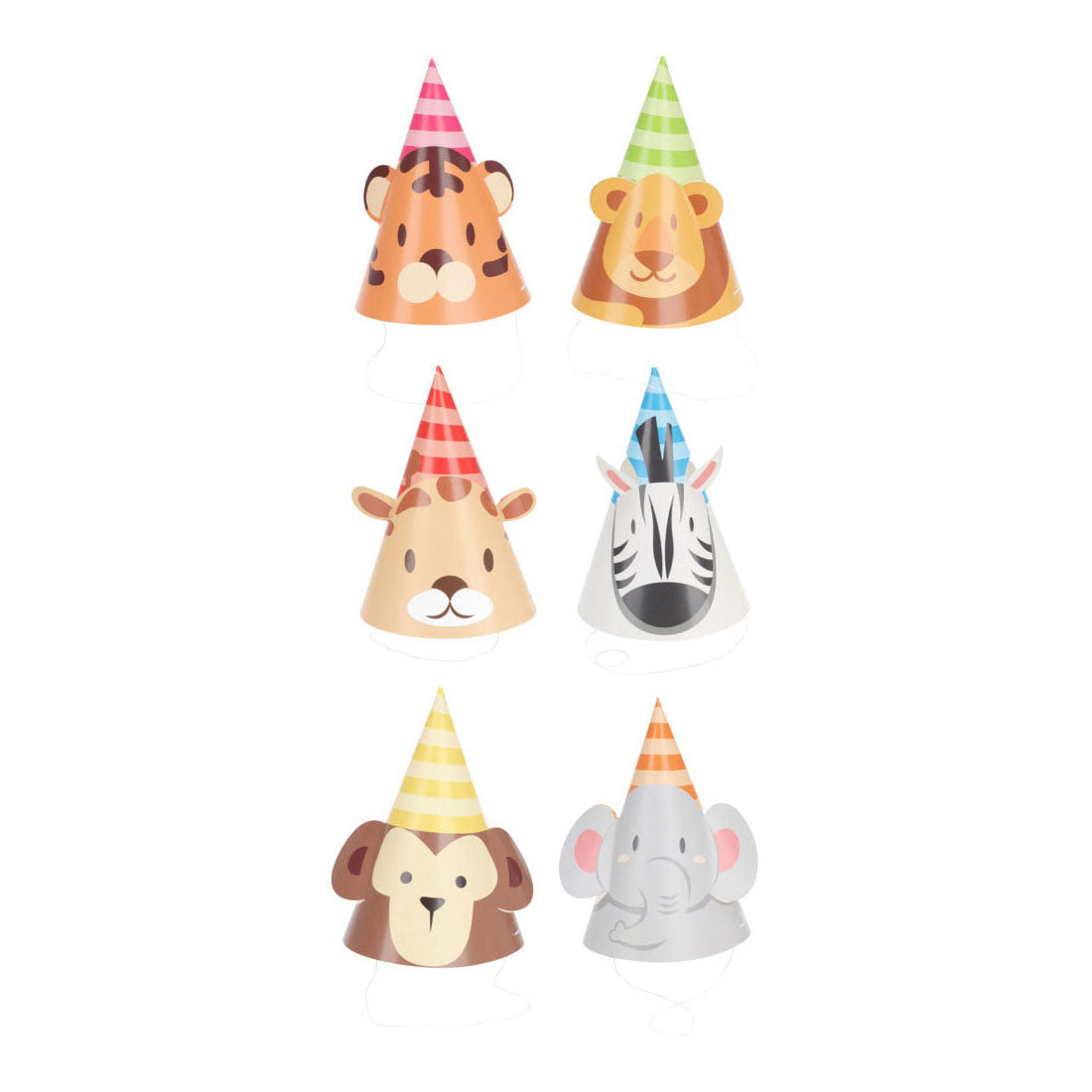 Chapeau de fête animaux de la jungle avec oreilles, 6 pcs.