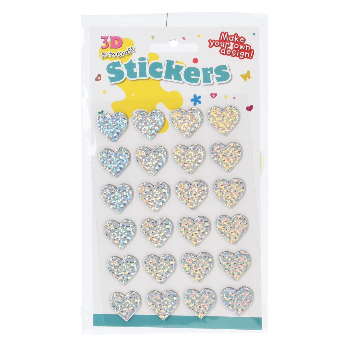Autocollants 3D coeurs, 24 pcs.