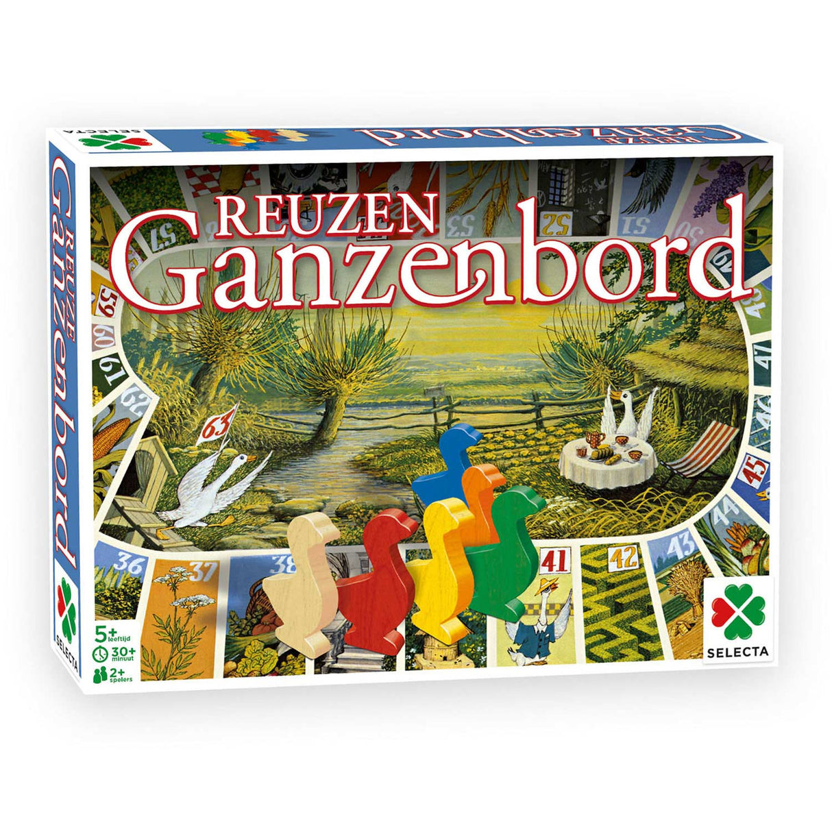 Plateau d'oie géant Selecta Tactic - Jeu de société classique en très grand format - comprenant un plateau de jeu, des oies en bois et des dés - à partir de 5 ans