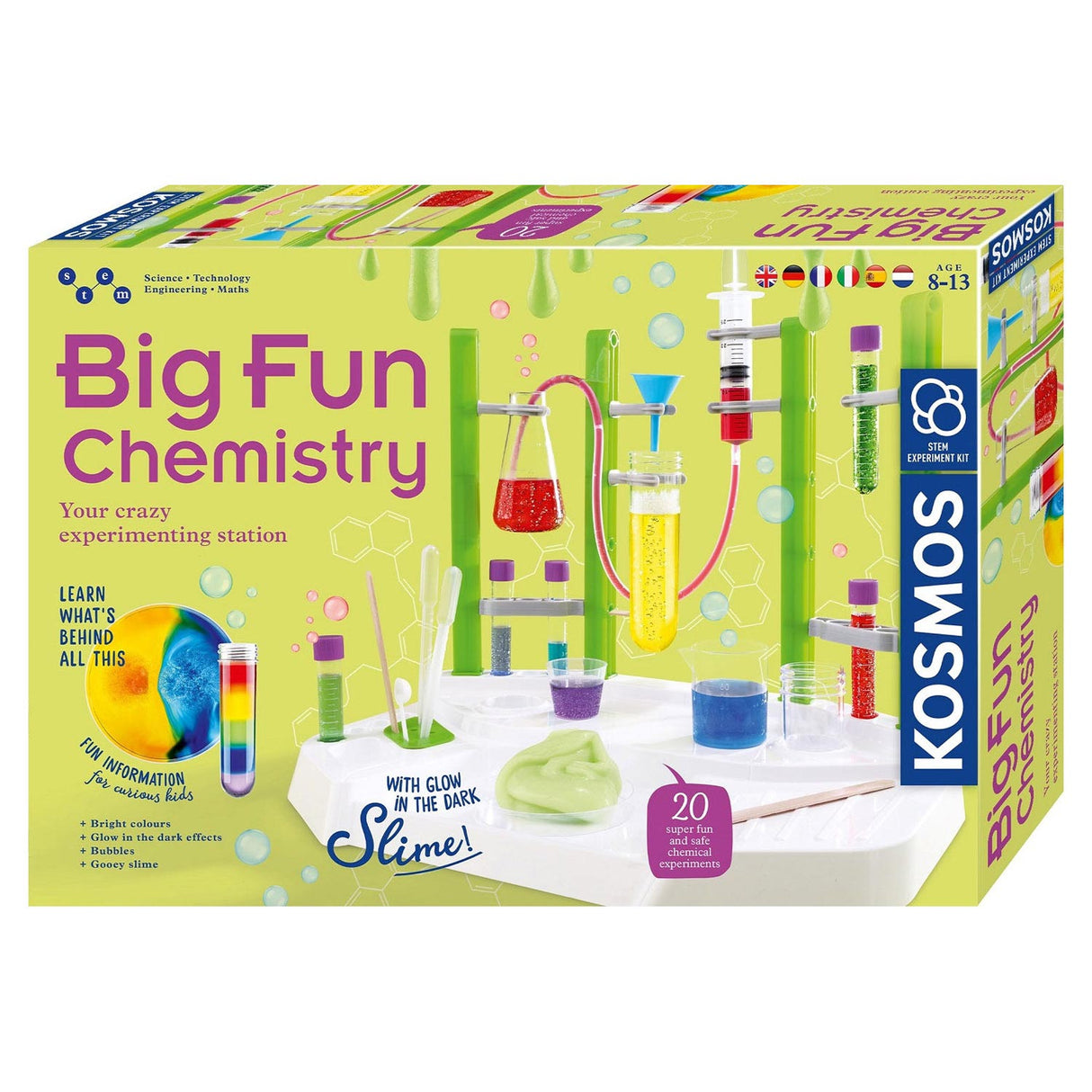 Kosmos big fun chemistry – ensemble d'expériences – 17 pièces – 20 expériences – y compris du slime qui brille dans le noir – laboratoire de chimie