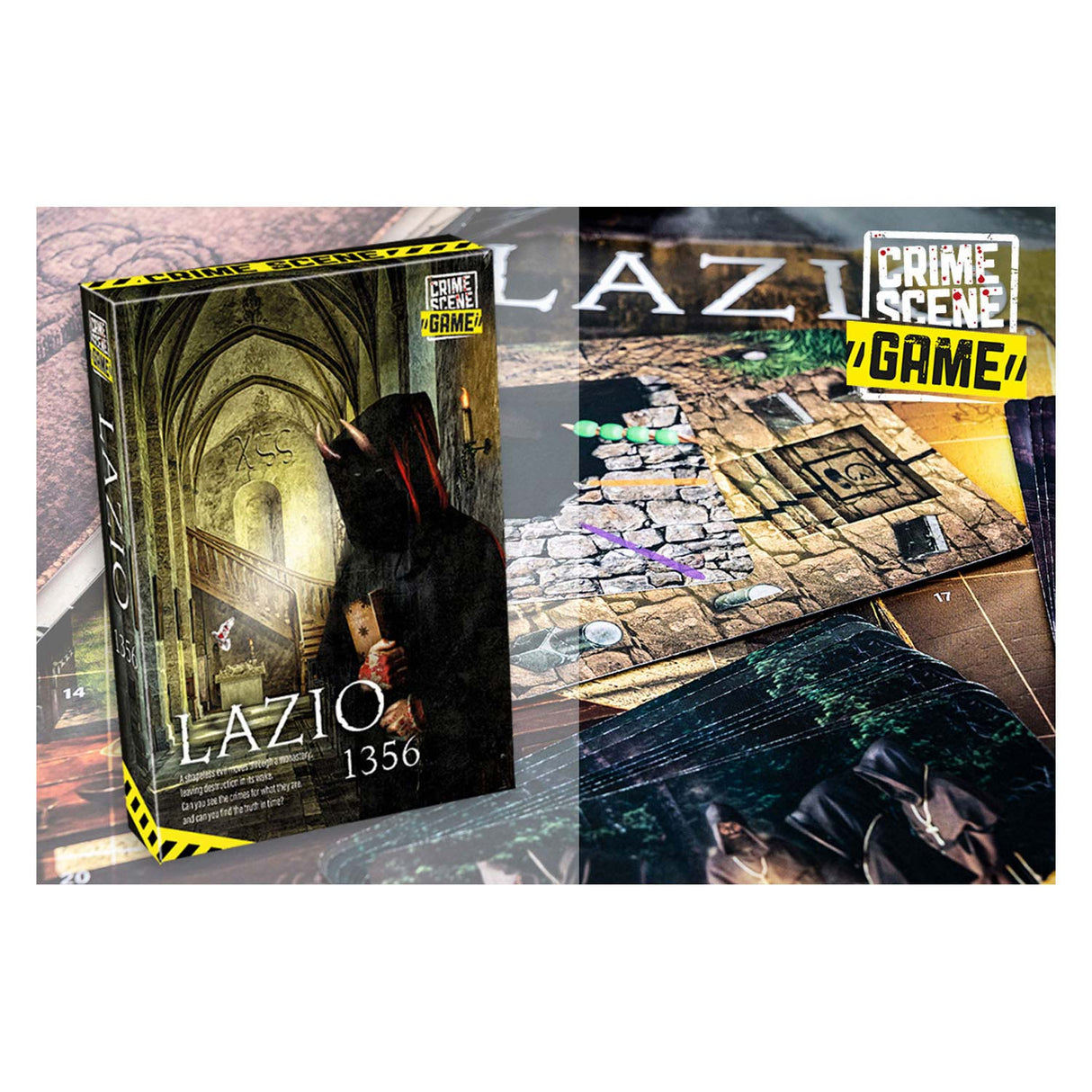 Scène de crime tactique Lazio 1356 – jeu de société – jeu de crime – mystère historique dans un monastère – enquête et déduction approfondies – série de scènes de crime – Game Storm Studio - 1 joueur ou plus – à partir de 18 ans