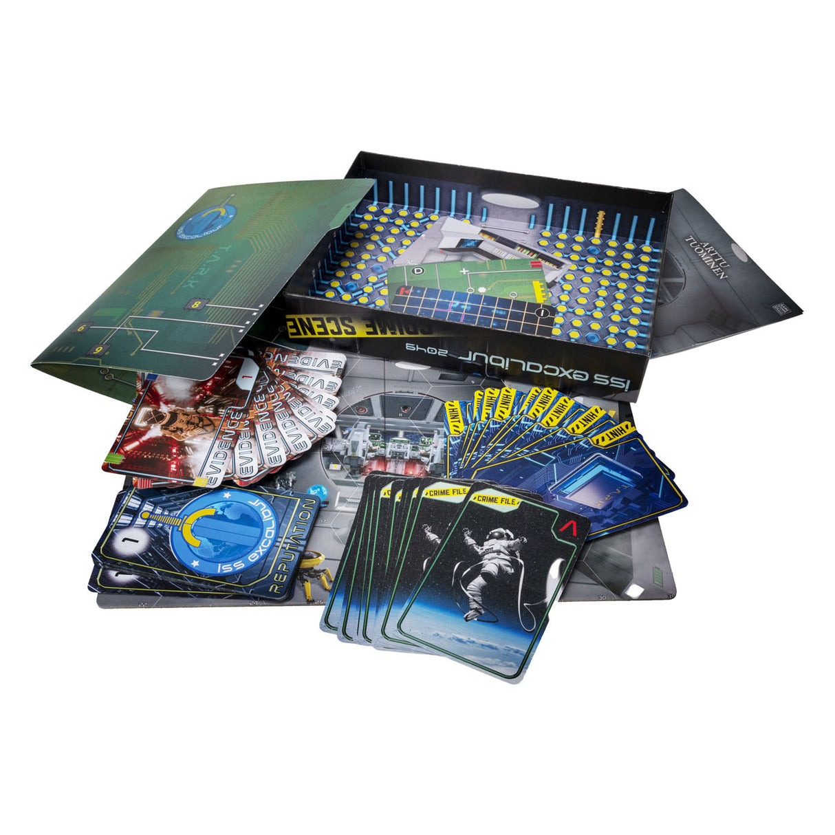 Tactic crime scene iss excalibur 2049 – jeu de société – jeu de crime – mystère futuriste dans l'espace – enquête et déduction approfondies – série de scènes de crime – studio game storm – 1 ou plusieurs joueurs – à partir de 18 ans