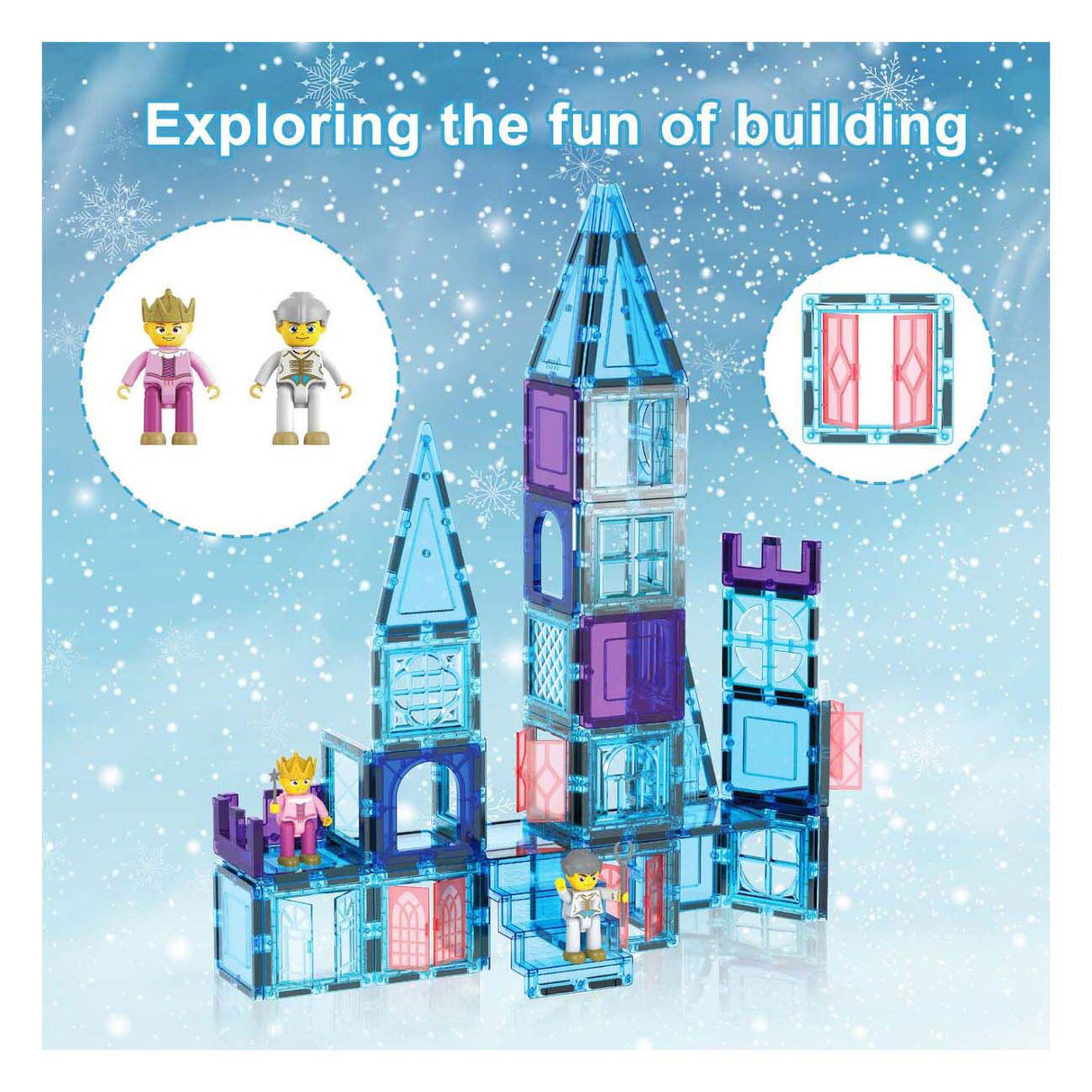 Tactique de tuiles Picasso - jouets de construction - tuiles magnétiques - tuiles magnétiques - thème hivernal - jouets à tige - jouets de construction créatifs - 72 pièces - à partir de 3 ans