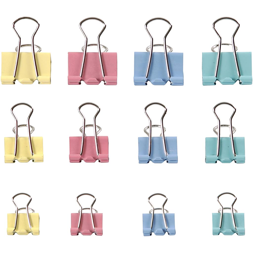 Clips repliables Creativ company, l: 15-19-25 mm, couleurs pastel, 30 div 1 boîte