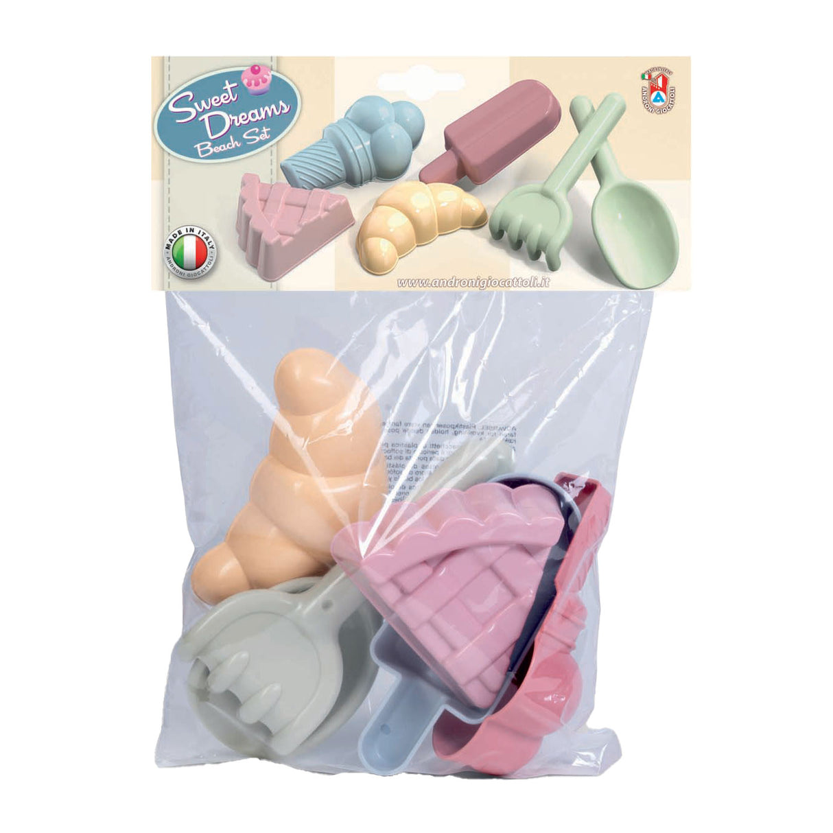 Moules à sable pour délices Androni avec pelle et râteau, 6 pcs.