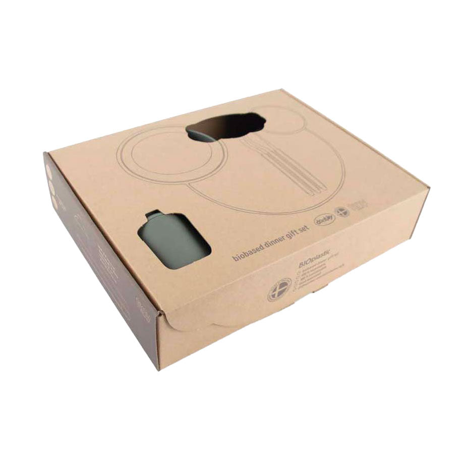 Vaisselle enfant Dantoy vert olive, 7 pièces.