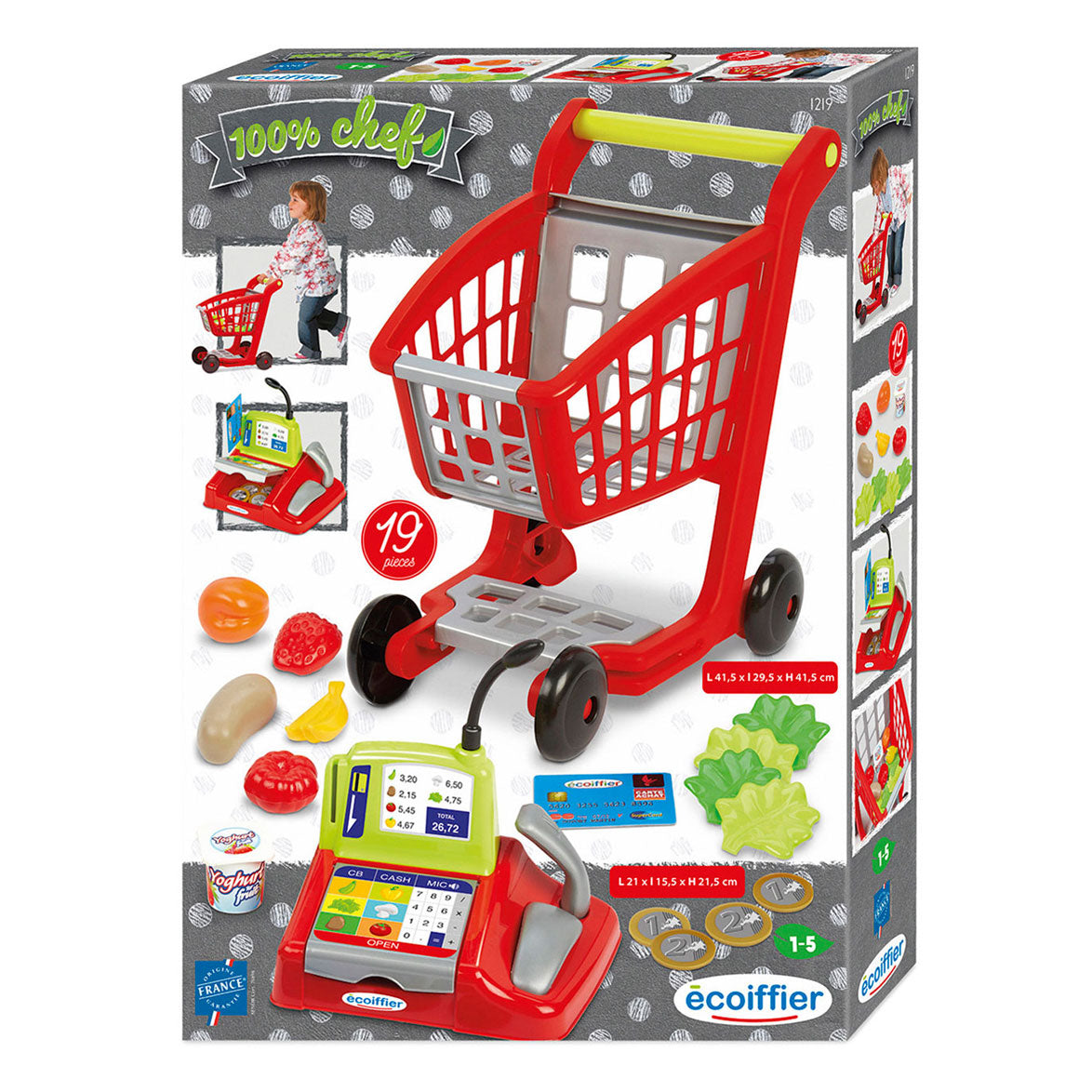 Écoiffier ecoiffier caddie 100%, caisse d'épicerie