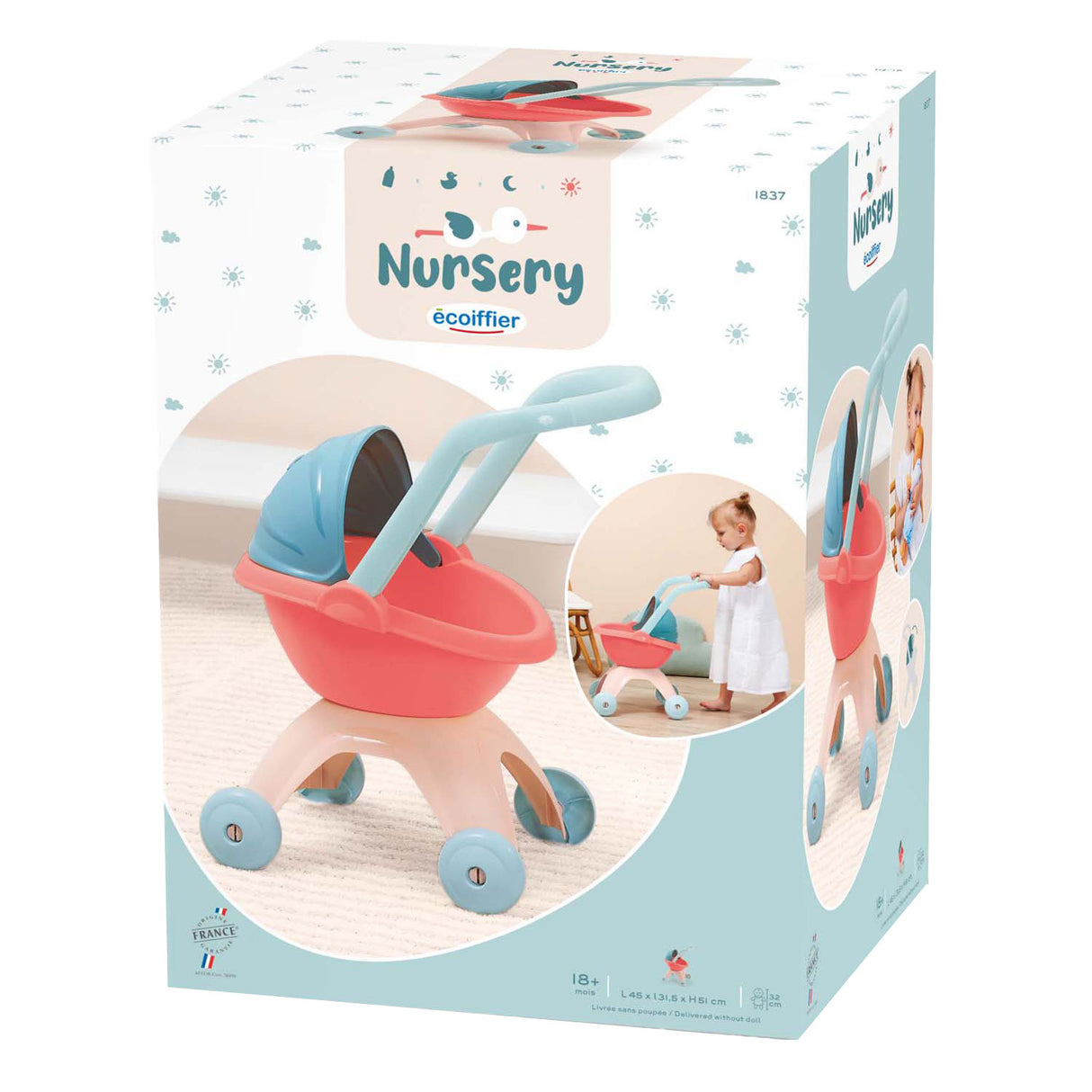 Poussette de poupée Ecoiffier pastel
