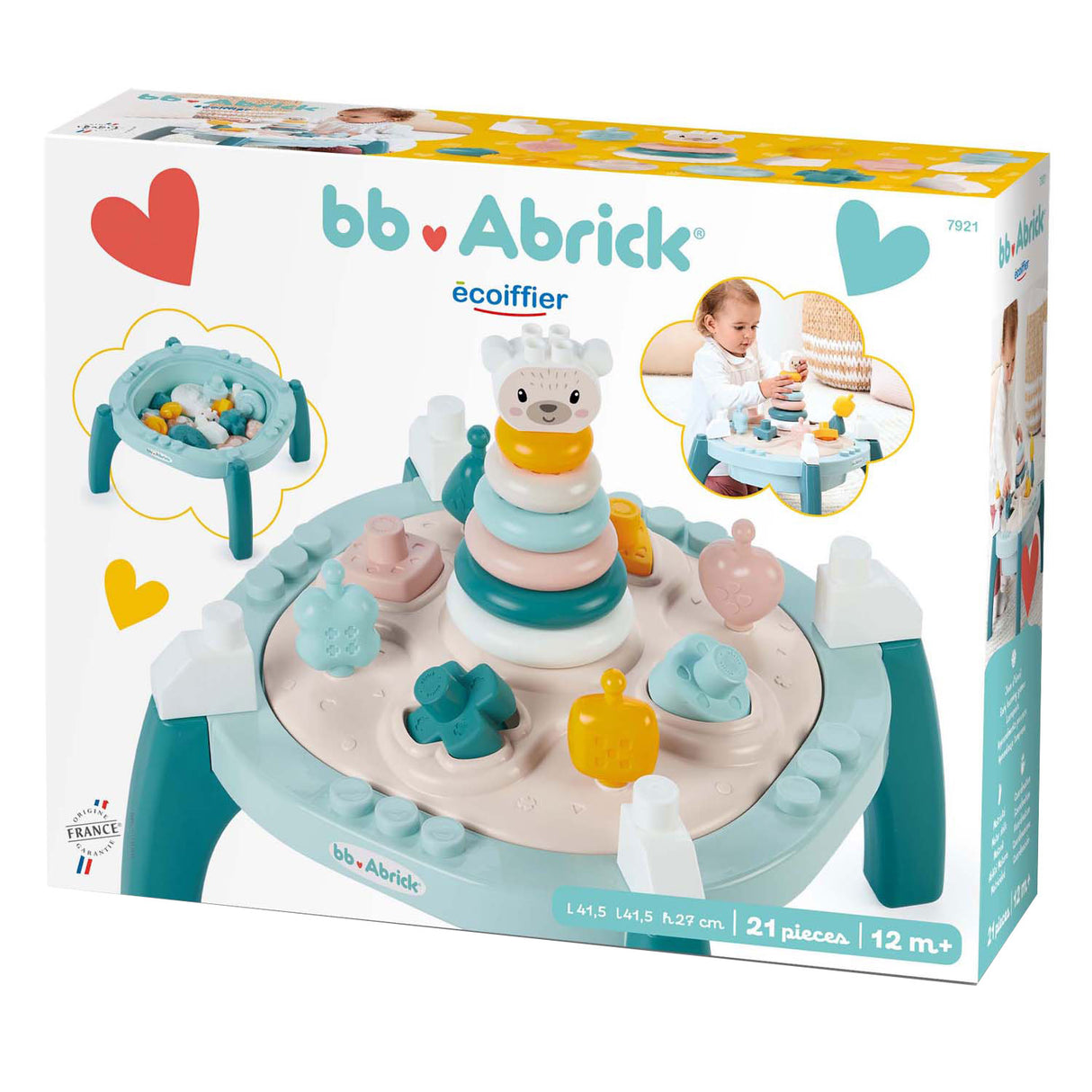 Ecoiffier abrick bébé ma première table d'activités, 21 pièces.
