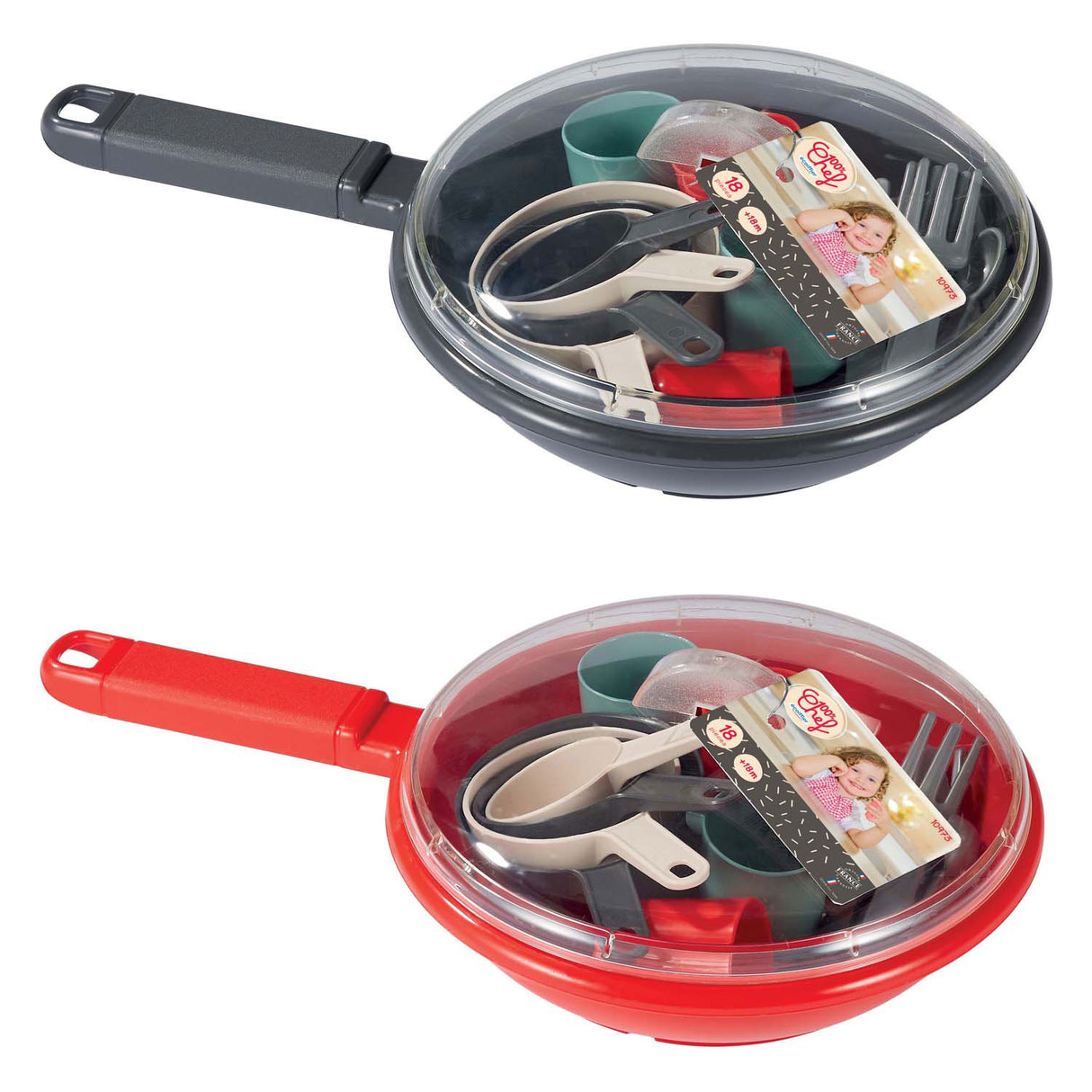 Vaisselle et couverts de chef Ecoiffier 100% en poêle, 19 pièces.