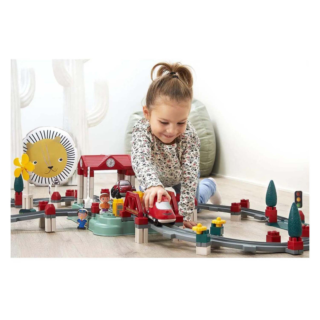 Abrick ecoiffier - jeu de construction voie ferrée, gare et accessoires, 140 pièces.