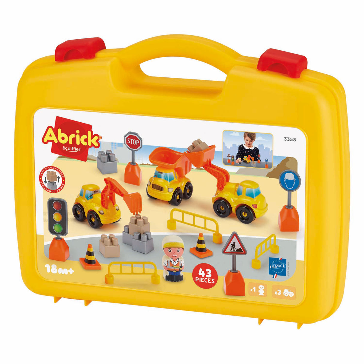 Mallette Abrick avec véhicules de construction - 43 pcs.