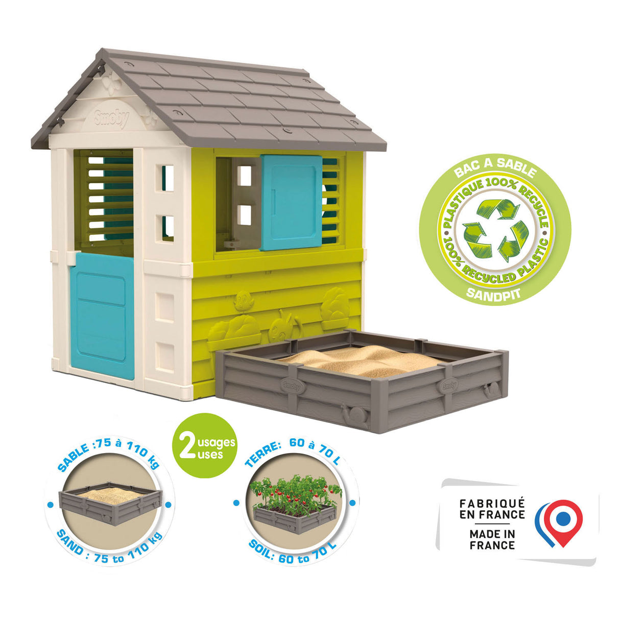 Cabane carrée Smoby avec bac à sable
