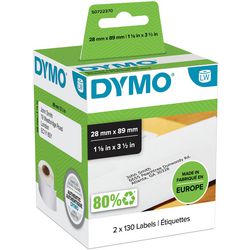 Étiquettes d'adresse originales pour étiqueteuses Dymo | 28 mm x 89 mm | 2 rouleaux de 130 étiquettes chacun (260 étiquettes autocollantes) | adapté aux imprimantes d'étiquettes labelwriter | fabriqué en europe