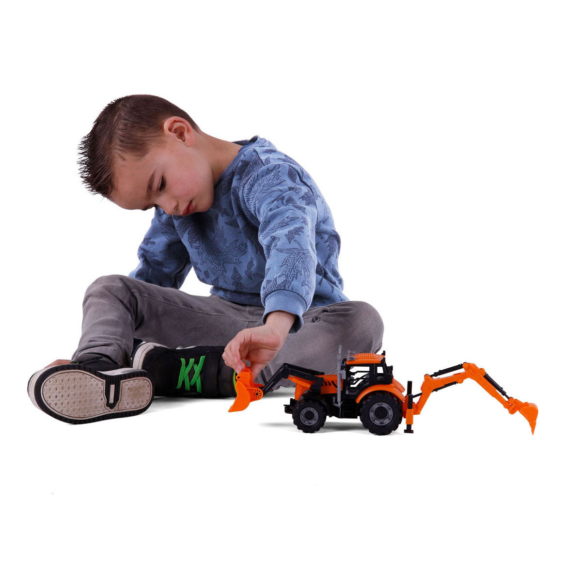 Tracteur Cavallino avec chargeur et excavateur jaune, échelle 1:32