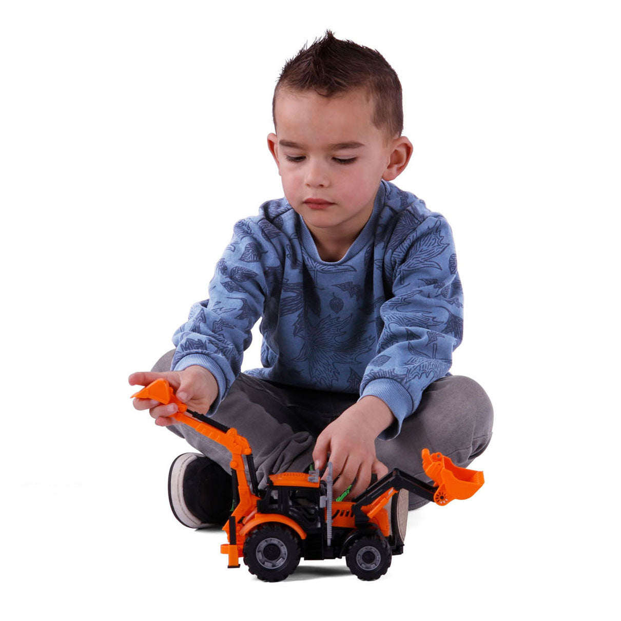 Tracteur Cavallino avec chargeur et excavateur jaune, échelle 1:32