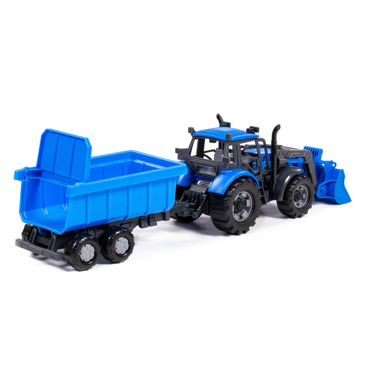Tracteur Cavallino avec chargeur et supporter de basculement bleu, échelle 1:32