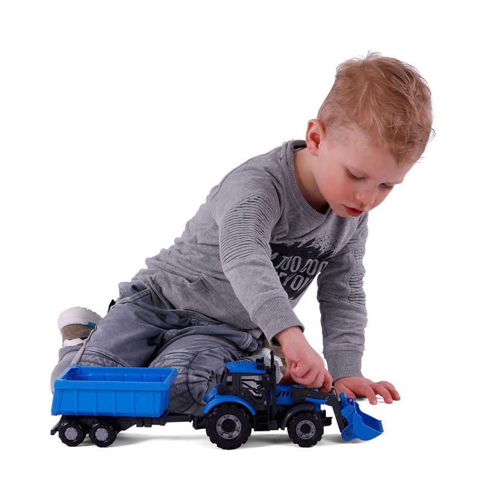 Tracteur Cavallino avec chargeur et supporter de basculement bleu, échelle 1:32
