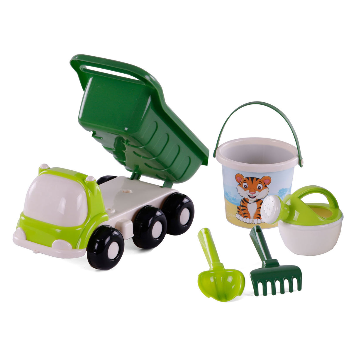 Cavallino Strand Kiepwagen avec seau set vert, 5dlg.