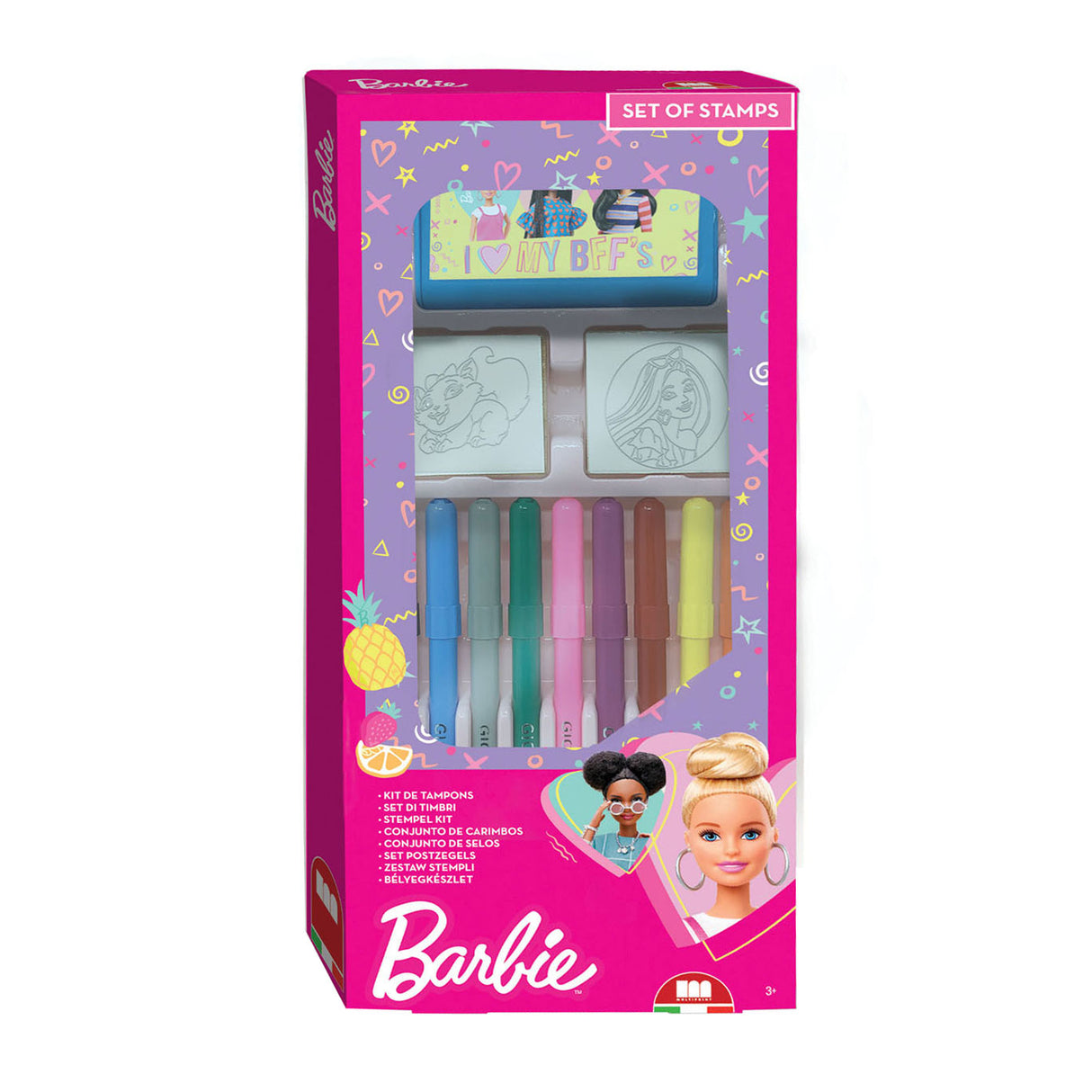Ensemble de tampons Barbie multiprint avec stylos en feutre